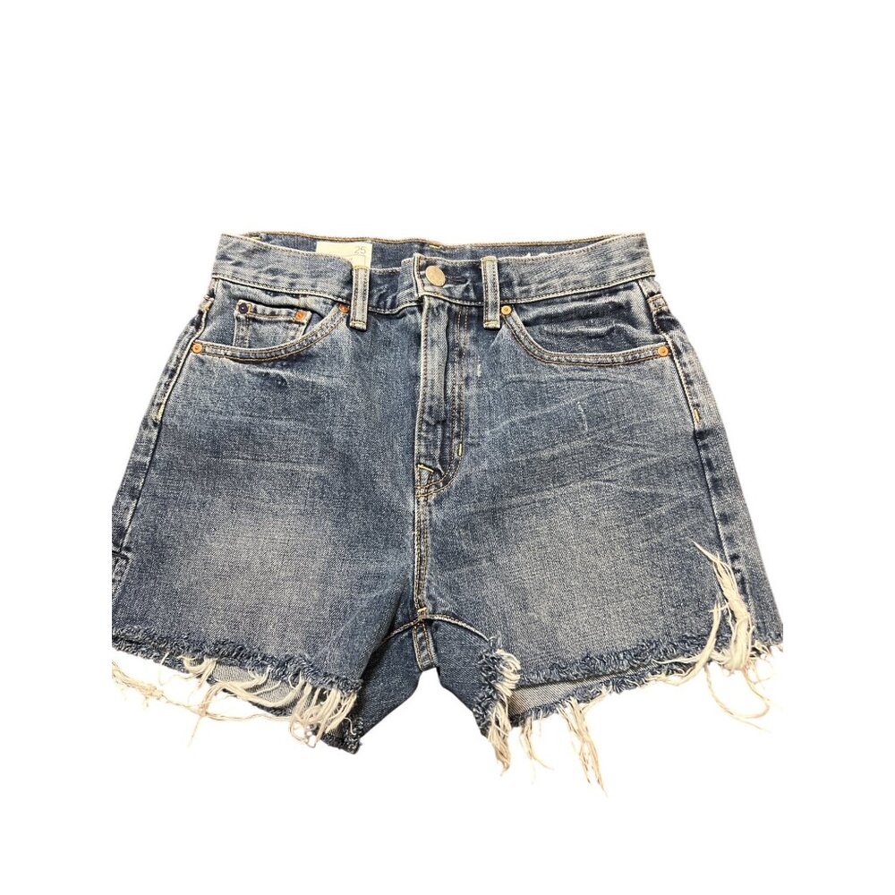 Gap 1969 High Rise Cut-Off Cutoff Denim Jean Shorts Raw Hem Side Slit Size 25